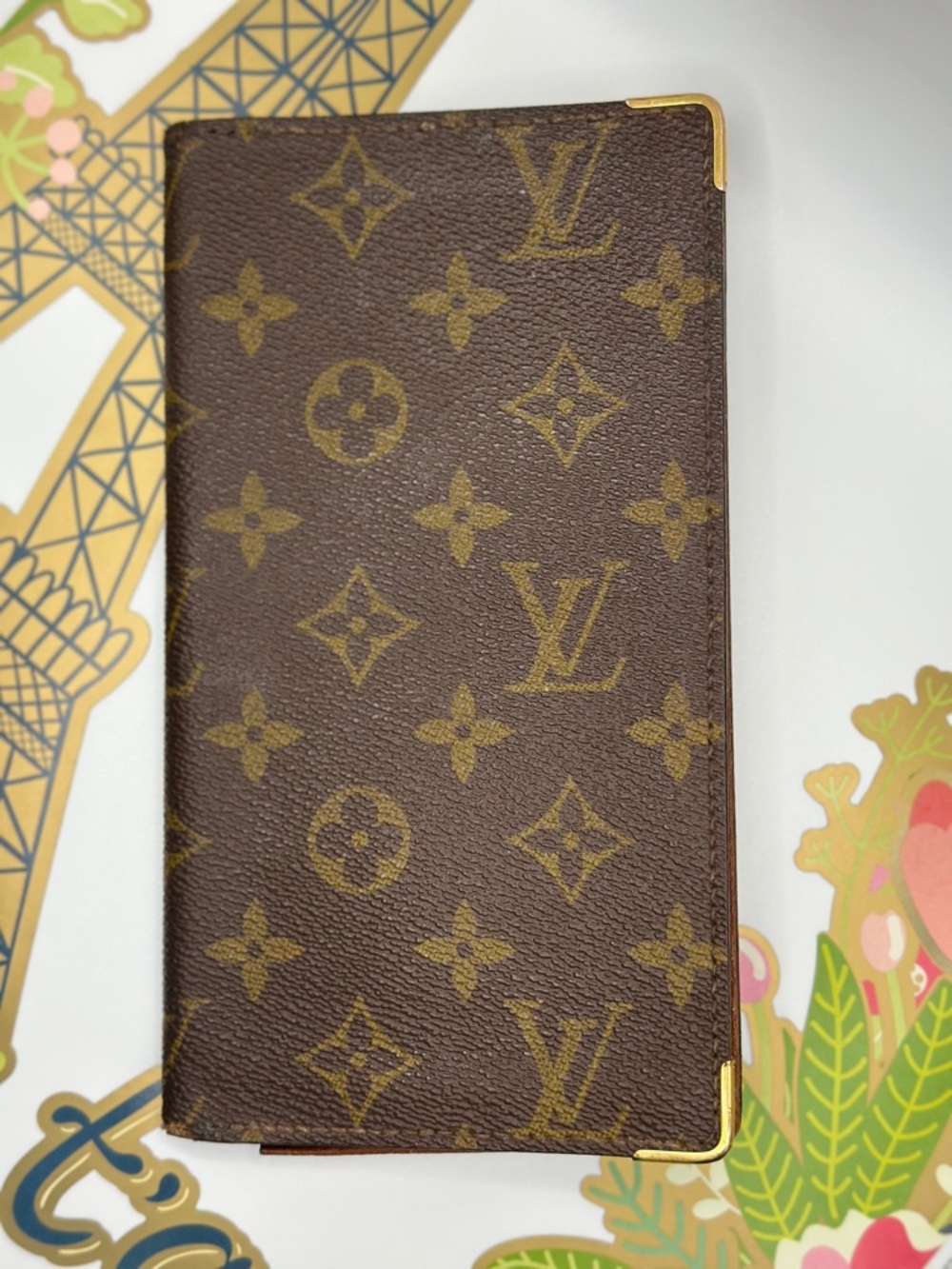 Louis Vuitton vintage Monogram Long Wallet with Gold Corner Accents